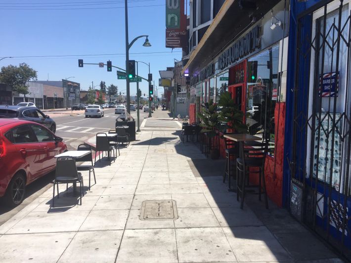 La Frontera Mexican Restaurant on International Boulevard with new, outdoor seating. Photo: city of Oakland