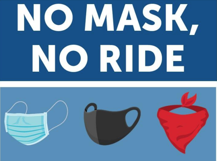 A poster from VTA. Despite posters such as this, riders still crop up not wearing masks, or taking them off once they board. Image: VTA