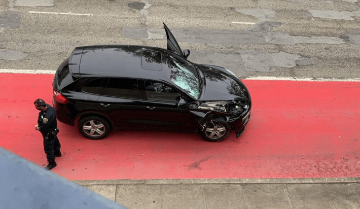 The motorists car, shortly after the crash. Photo credit withheld on request