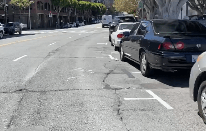 There's the remnants of a worn out sharrow on the Broadway part of the detour. Photo: From a video show by Halperin