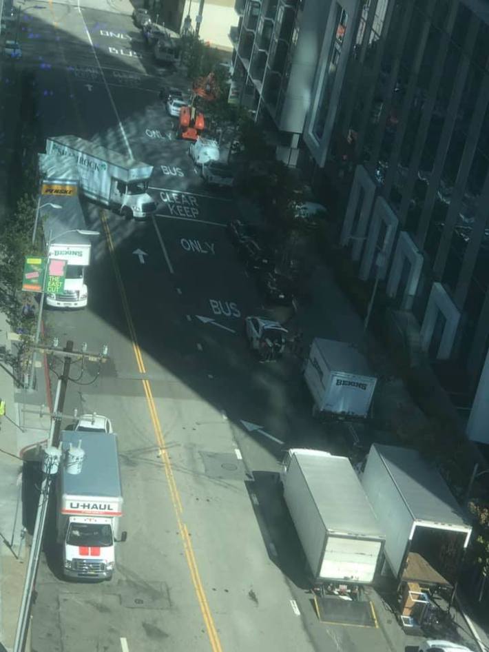 Moving trucks in San Francisco. Photo: Teddy Blair via Facebook