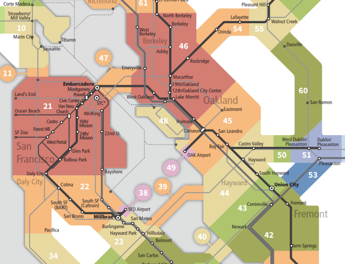 A look at part of Seamless Bay Area's proposed fare zone map.