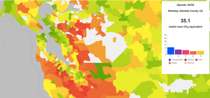 Average Annual Household Carbon Footprint by Zip Code (from Coolclimate)