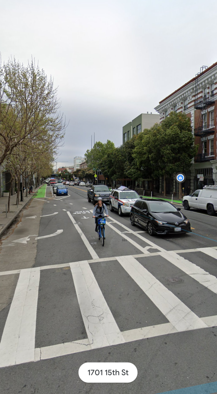 Glauser provided this Google maps shot of another cyclist in the exact location where she was hit.