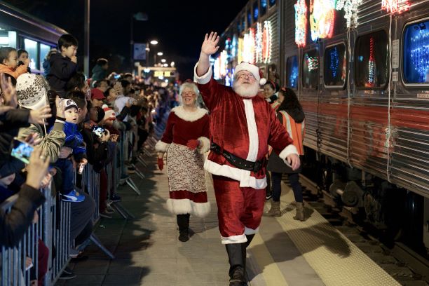 The holiday train (seen in 2018) has been cancelled this year. Photo: Caltrain
