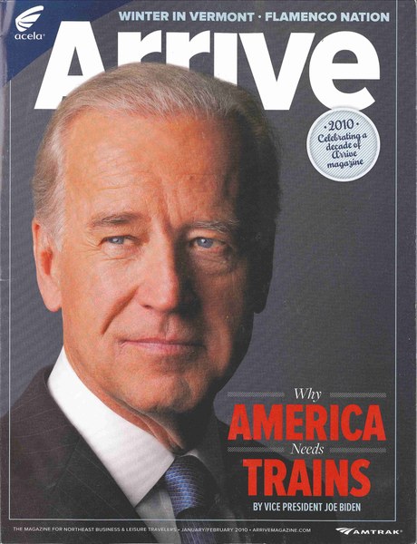 Biden on the cover of Amtrak's magazine in