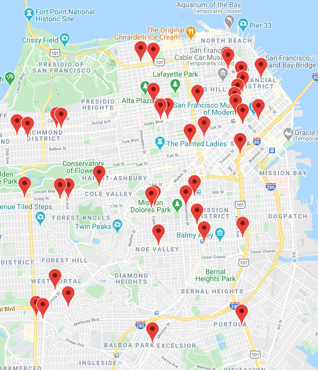 A map of all of SFMTA's parking garages. Image: SFMTA/Google Maps