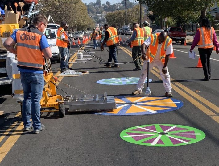 A picture from October when the lane was first getting painted by the community. Image: Twitter