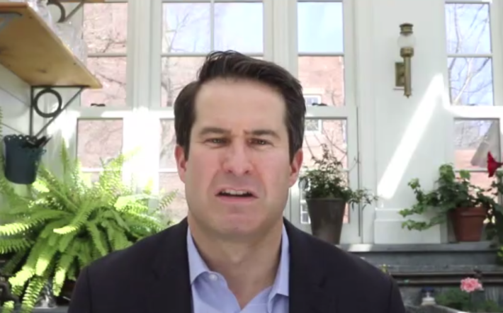 Representative Seth Moulton during today's virtual seminar on HSR in America