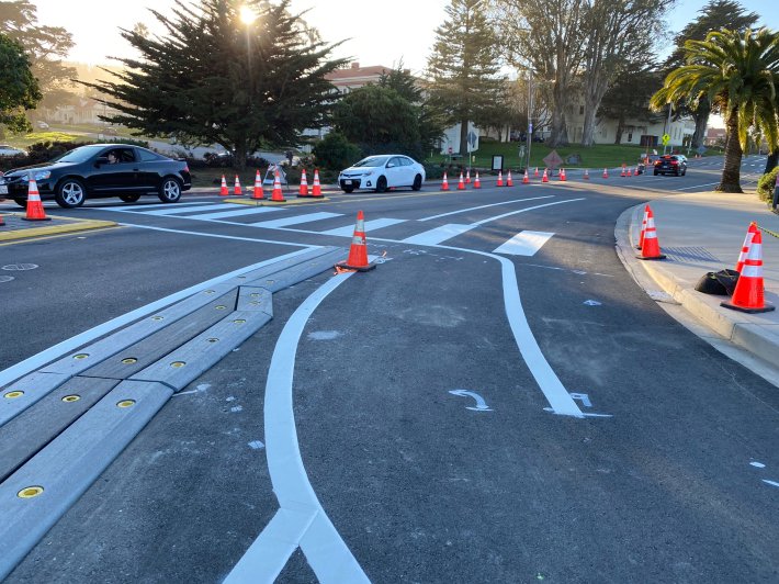 A stop sign is planned here, but that may be removed later if motorists yield as they should