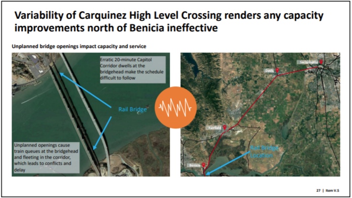 Maps and aerials of the old bridge. Photo: Capitol Corridor Joint Powers Association