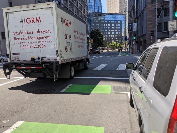 The section of unprotected bike lane/intersection on Polk a motorist used to run a red light and kill a woman.