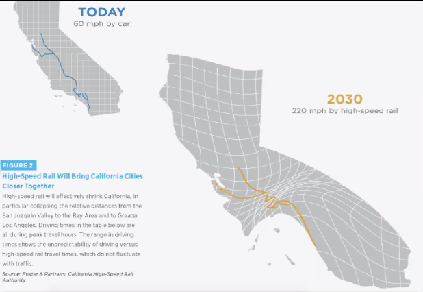 A time map of California with High-speed Rail