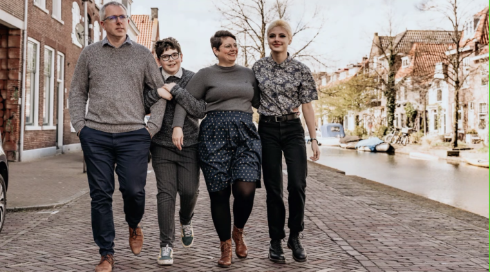 The Bruntlett's with their two kids, enjoying a safe walk around Delft