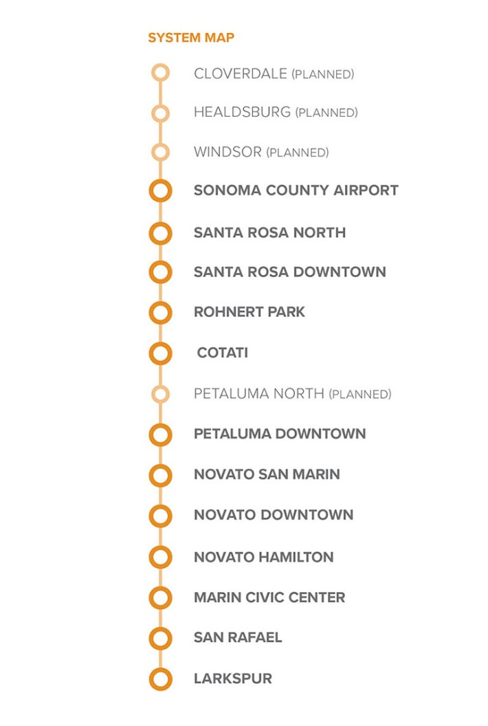 A look at SMART destinations that could be accessed via a one-transfer connection from Oakland if Kaplan's plan is realized. Photo: SMART