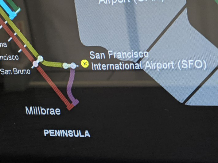 The digital map on BART's new trains aren't updated to reflect the new service.
