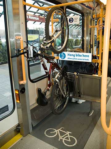 A bike rack on Portland's TriMet LRT system. Photo: TriMet