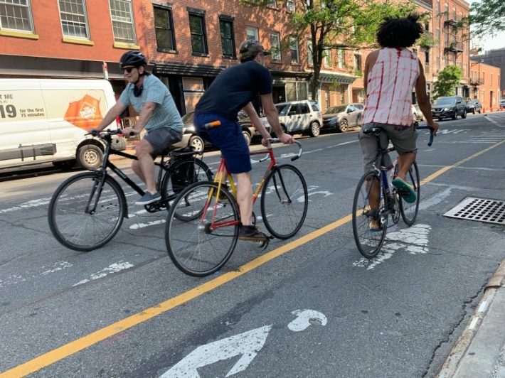 Bike commuting has taken off in the city: Kent Avenue in Brooklyn is one of several streets that often has more cyclists than cars. Photo: Gersh Kuntzman