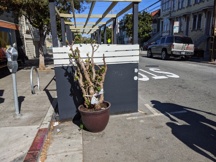 The crew left the planter next to this parklet across the street