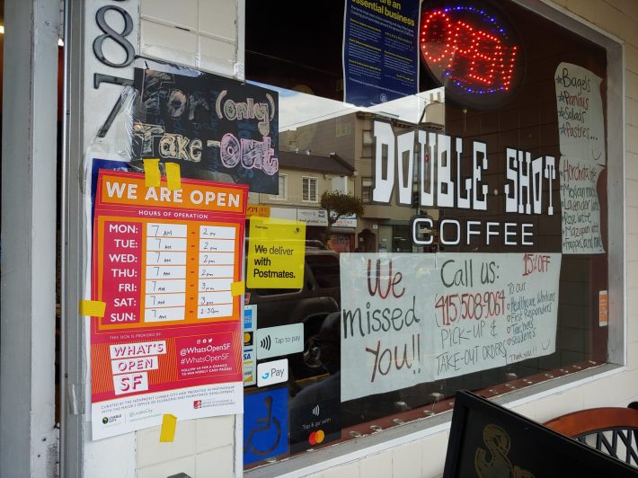 A ‘What’s Open SF’ Sign in a cafe.| Photo courtesy of Livable City