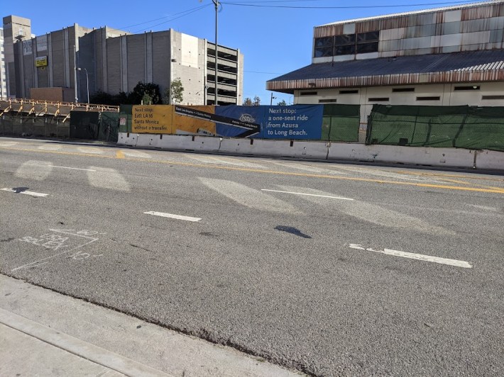 Location of the short-lived Little Tokyo Station, opened in about 2009 and demolished a few years later to make sure an extension didn't interfere with car traffic. Photo: Streetsblog/Rudick