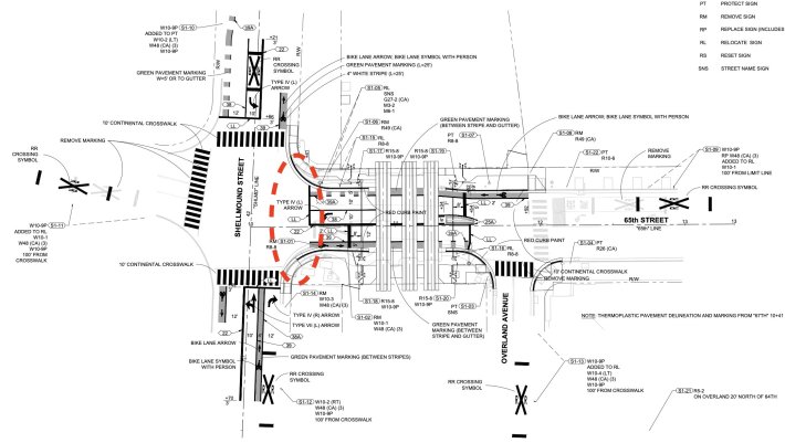 Location of the missing crosswalk and bike lane