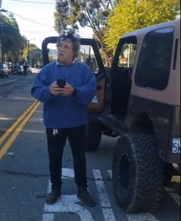 This driver dropped f-bombs and told families and children "you get what you get" at the same time claiming not to be violent. Photo: Bonheimer's Twitter