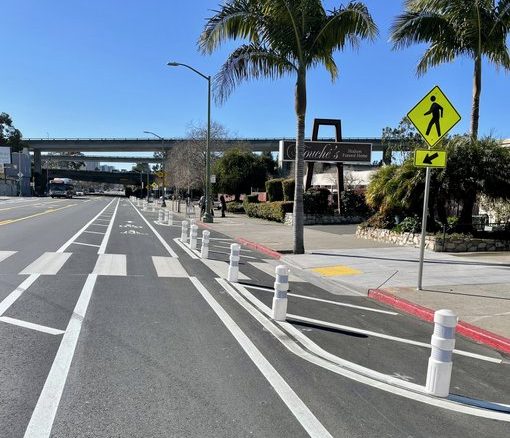 Telegraph all the resources for a protected bike lane but a buffered lane was put in instead. Photo: Bike East Bay's Robert Prinz
