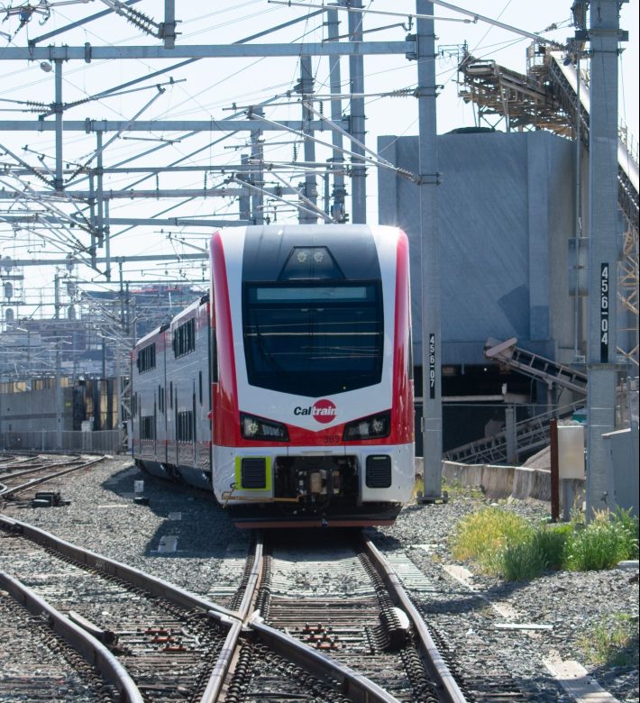 Caltrain's new trains under electrification. Photos by CV Makhijani unless indicated
