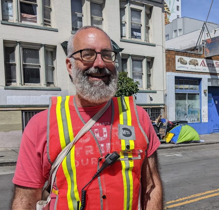 Tom Radulovich directing traffic on Ellis away from the festivities