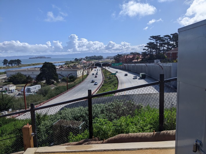 A view of the Presidio Parkway from the edge of the bluff