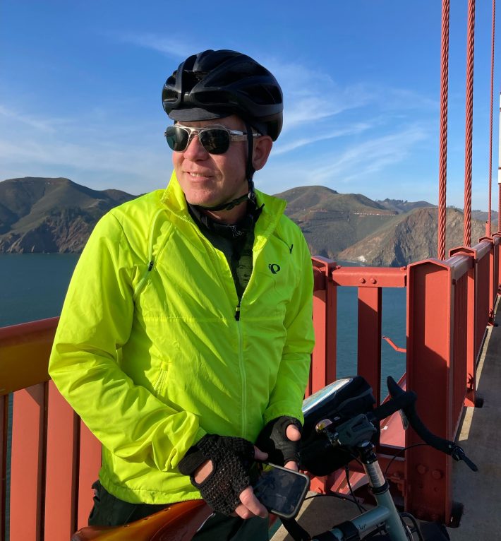 Hardy on a Sunday social ride, which he leads.