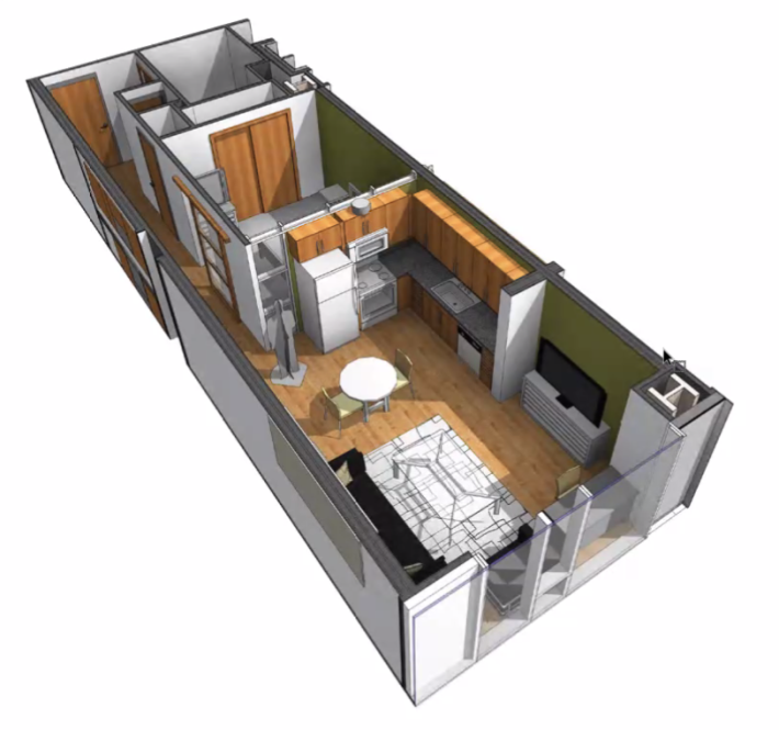 A perspective on the window position and the recessed bedroom