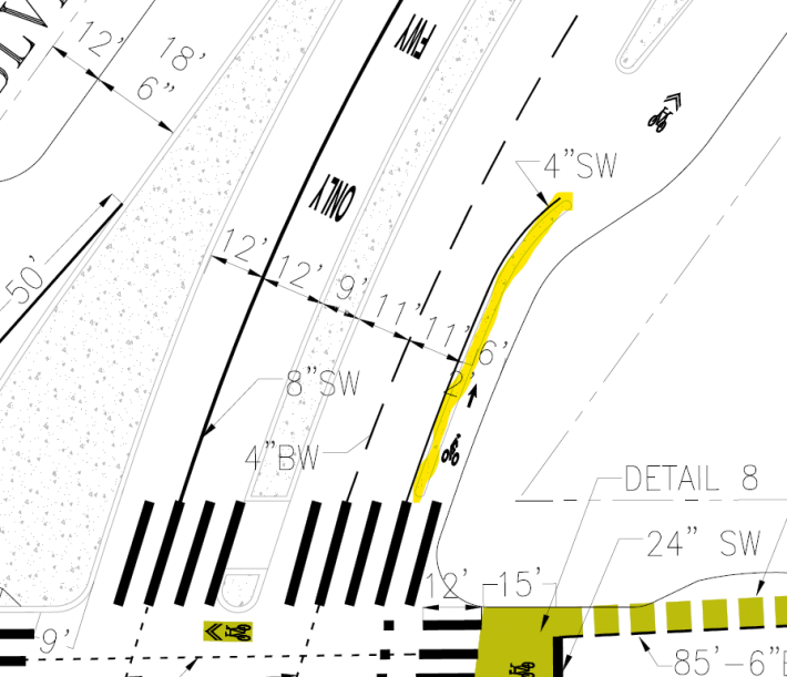 SFMTA's plan would have a barrier at first, but then it would quickly drop away. Image: SFMTA
