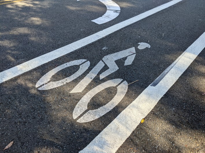 A bike lane is actually marked on the top of the "automobile ramp."