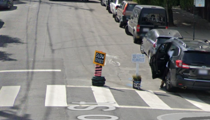 Slow Street signs on Page at Divis. Image: Google maps
