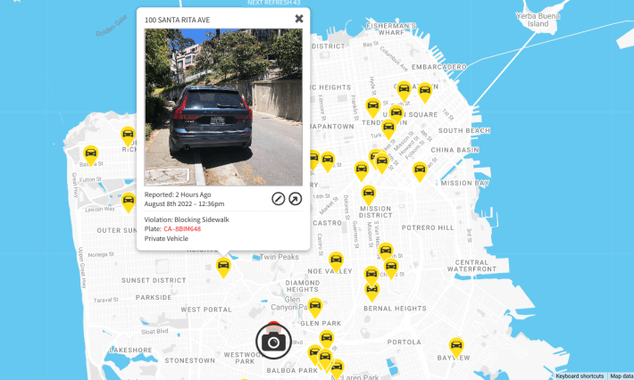 A screen shot from the Safe Lanes app taken today shows the many violations throughout the city.