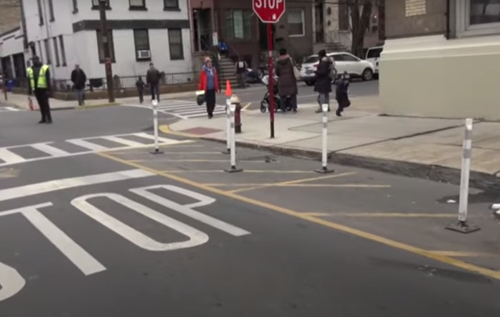 Daylighting in Hoboken at least includes verticle posts, albeit flimsy ones in this case. Image from Streetsfilm