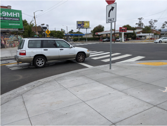 An upgraded, day-lighted corner on San Pablo. Oakland and other cities need to make this kind of treatment routine. Photo: Streetsblog/Rudick