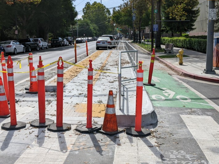 A bus-boarding island going in around San Jose State.