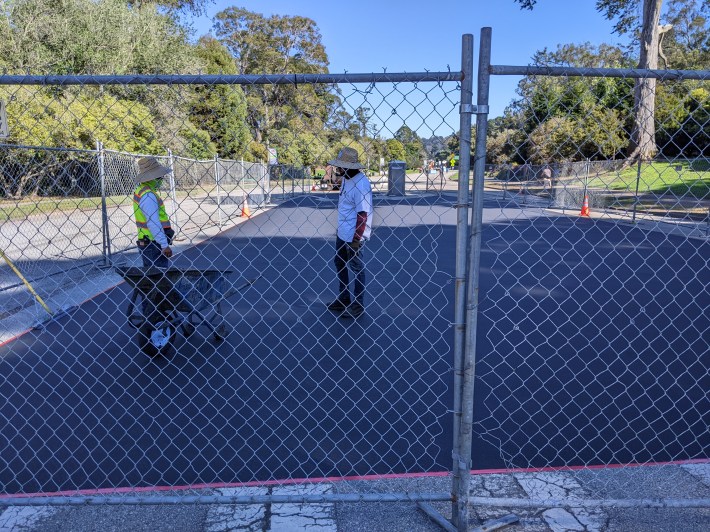 Rec and Parks crews are cleaning up the asphalt.