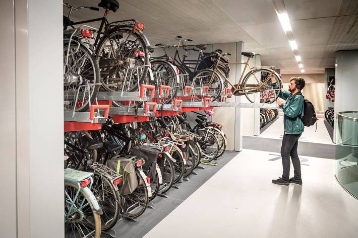 Just one of the rooms in Rotterdam Central Station's giant bike parking garage. Photo: City of Utrecht
