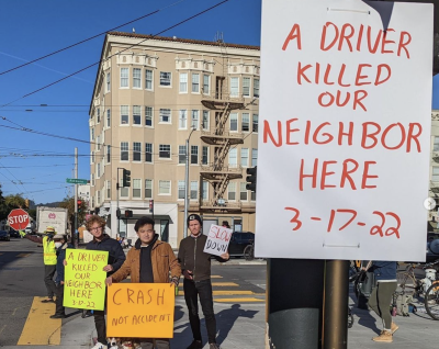 A Vision Zero vigil in San Francisco sought to remind drivers of the damage they do. Photo: Safe Street Rebel via Streetsblog SF