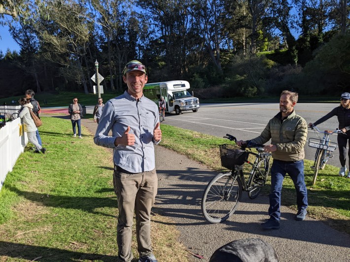 Luke Bornheimer, a lead organizer with Kid Safe SF, by the JFK Promenade