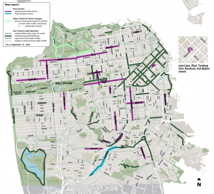 An SFMTA map of current slow streets. Advocates want these slow streets to connect in a real network. Image: SFMTA