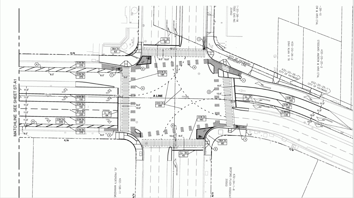 The schematic showing Alameda County's two-corners only barely protected intersection.
