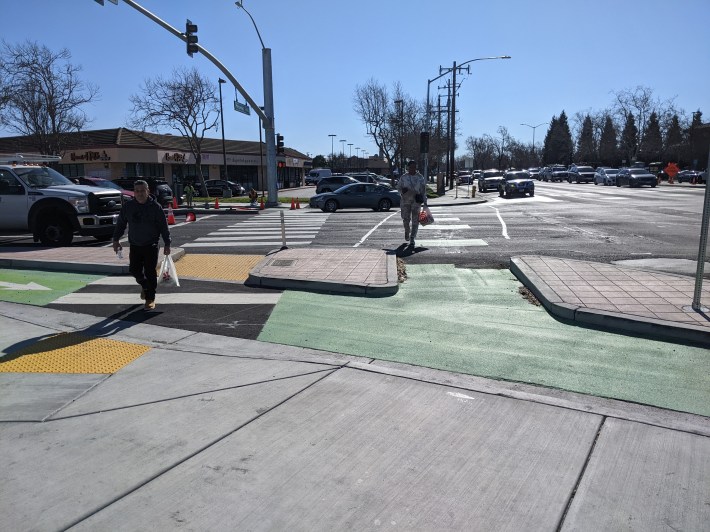 One of the two protected corners at the intersection