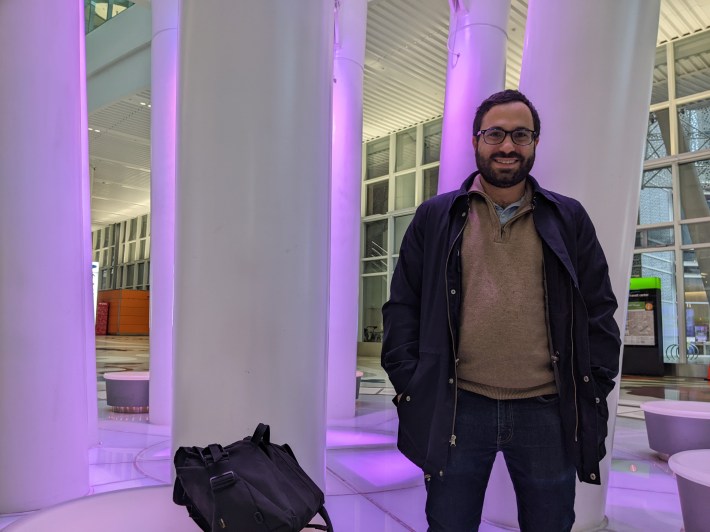 Boris Lipkin at the Salesfore Transit Center. Eventually, high speed trains will depart and arrive beneath this location. Photo: Streetsblog/Rudick