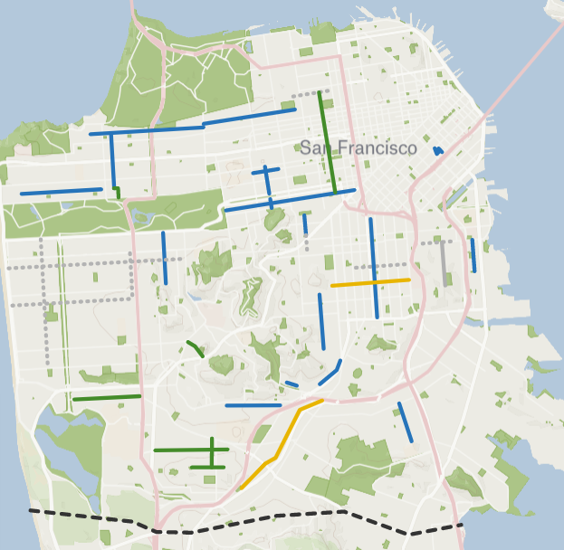 A crowd-sourced map of existing Slow Streets that's also included on the website.