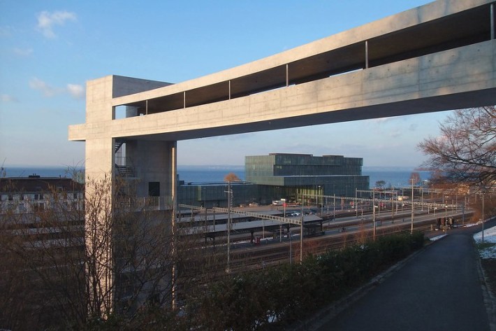Another interesting ped/bike bridge with no ramp, this one in Switzerland. Photo: Rorschach - Architecture